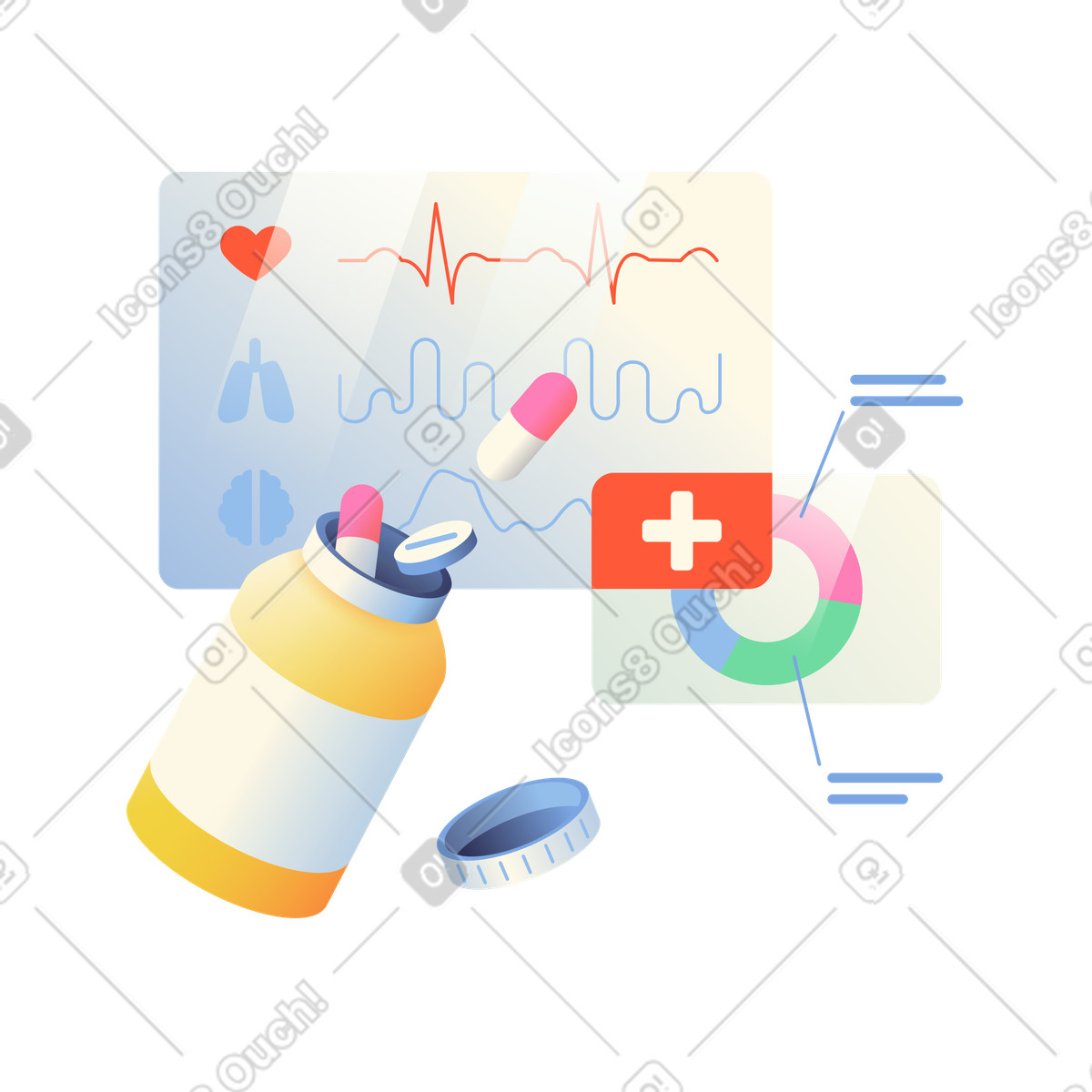 Medicinali e indicatori medici illustrazione animata in stile Beam scaricabile in GIF, Lottie (JSON), AE