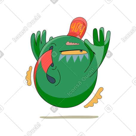 Page not found character with 404 sign running PNG, SVG
