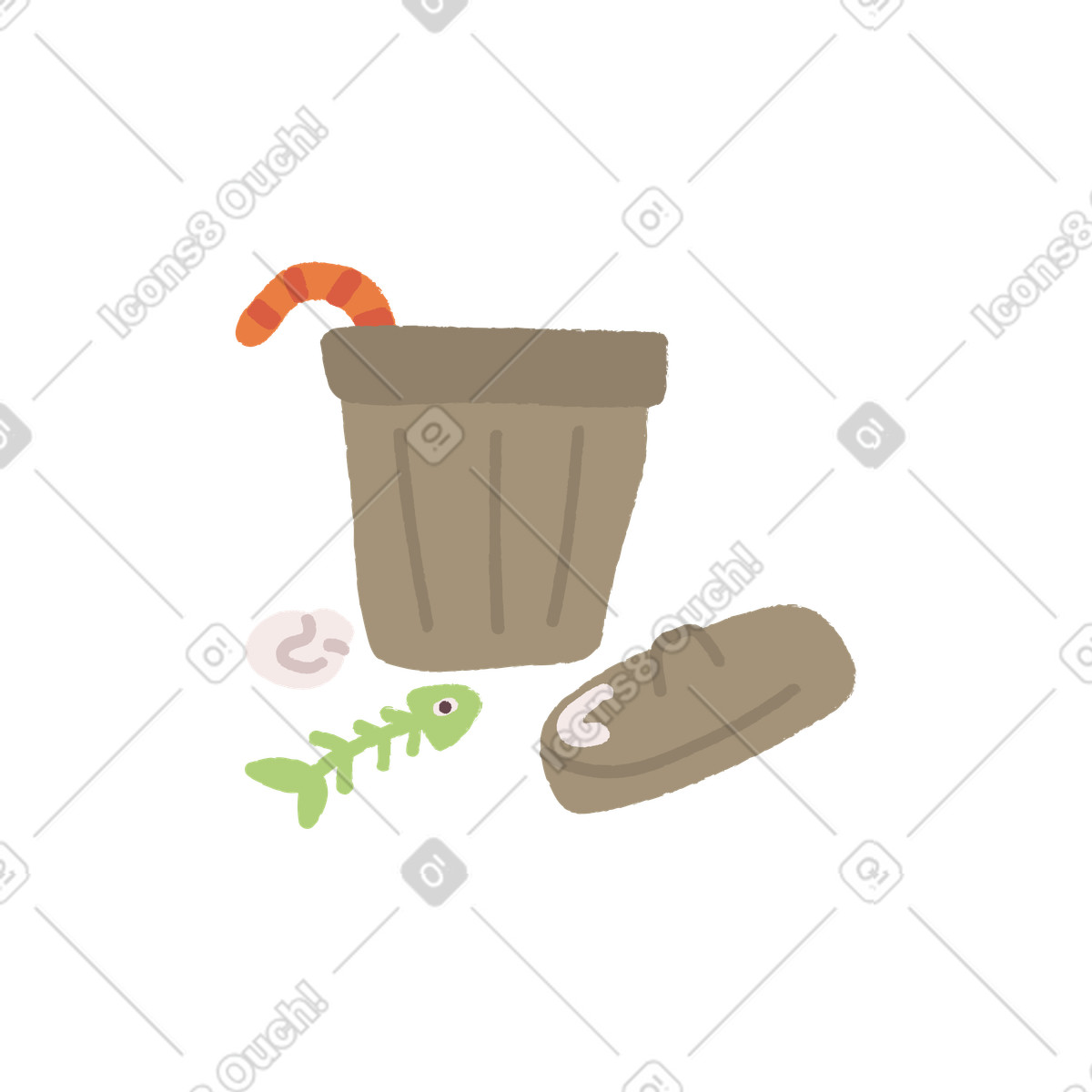 Illustration Poubelle avec des déchets qui traînent dans le style Ginger Cat à télécharger aux formats PNG, SVG