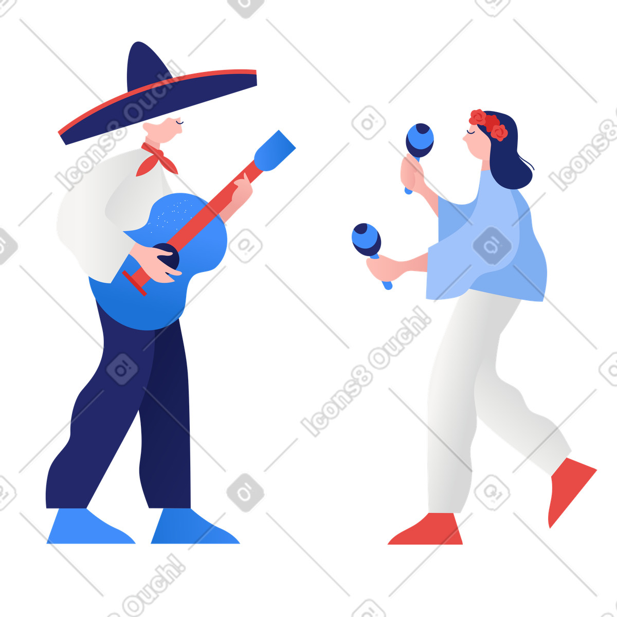 Uomo e donna che suonano musica messicana illustrazione in stile Clip scarica in PNG, SVG