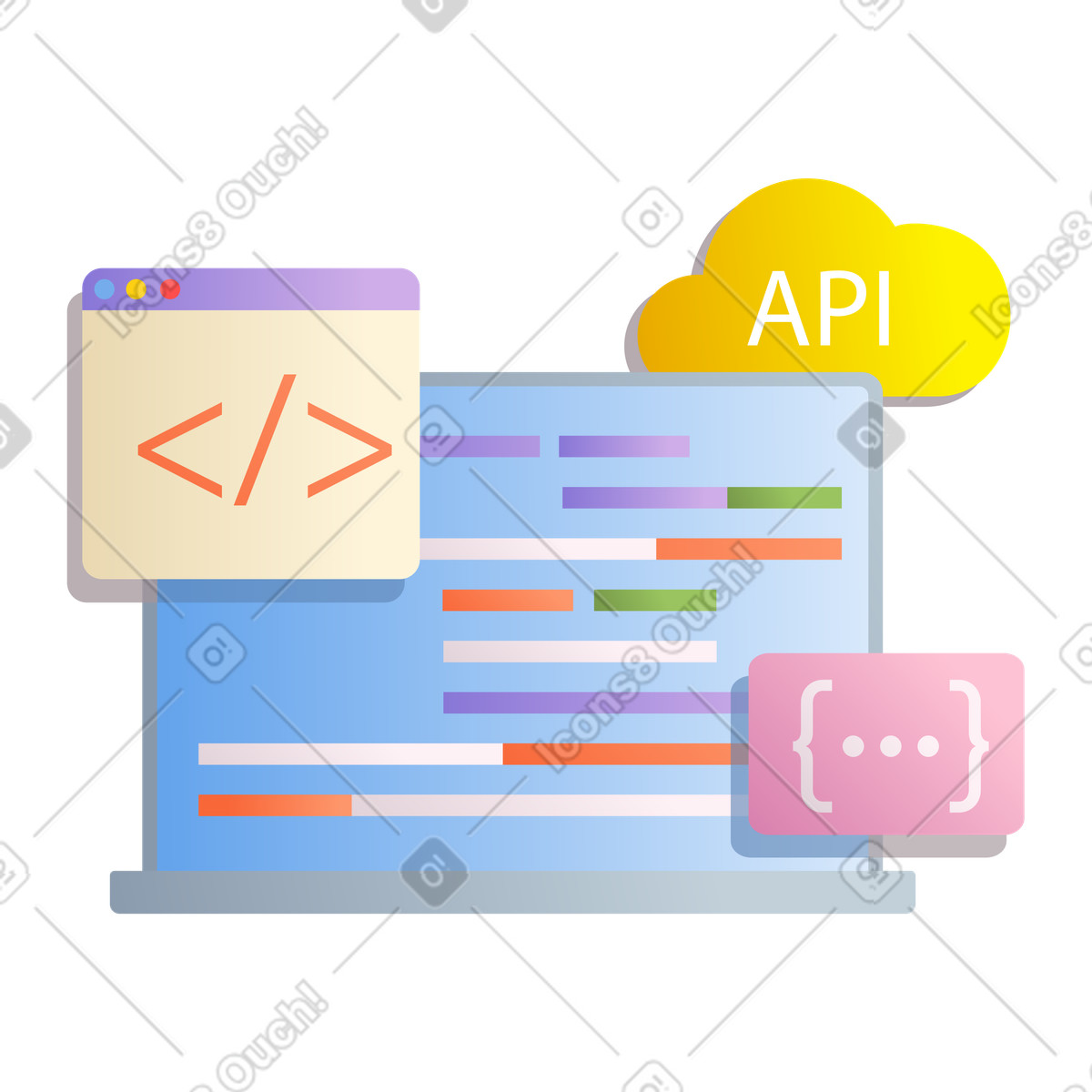 Coding and api on laptop illustration in Silky style download in PNG, SVG