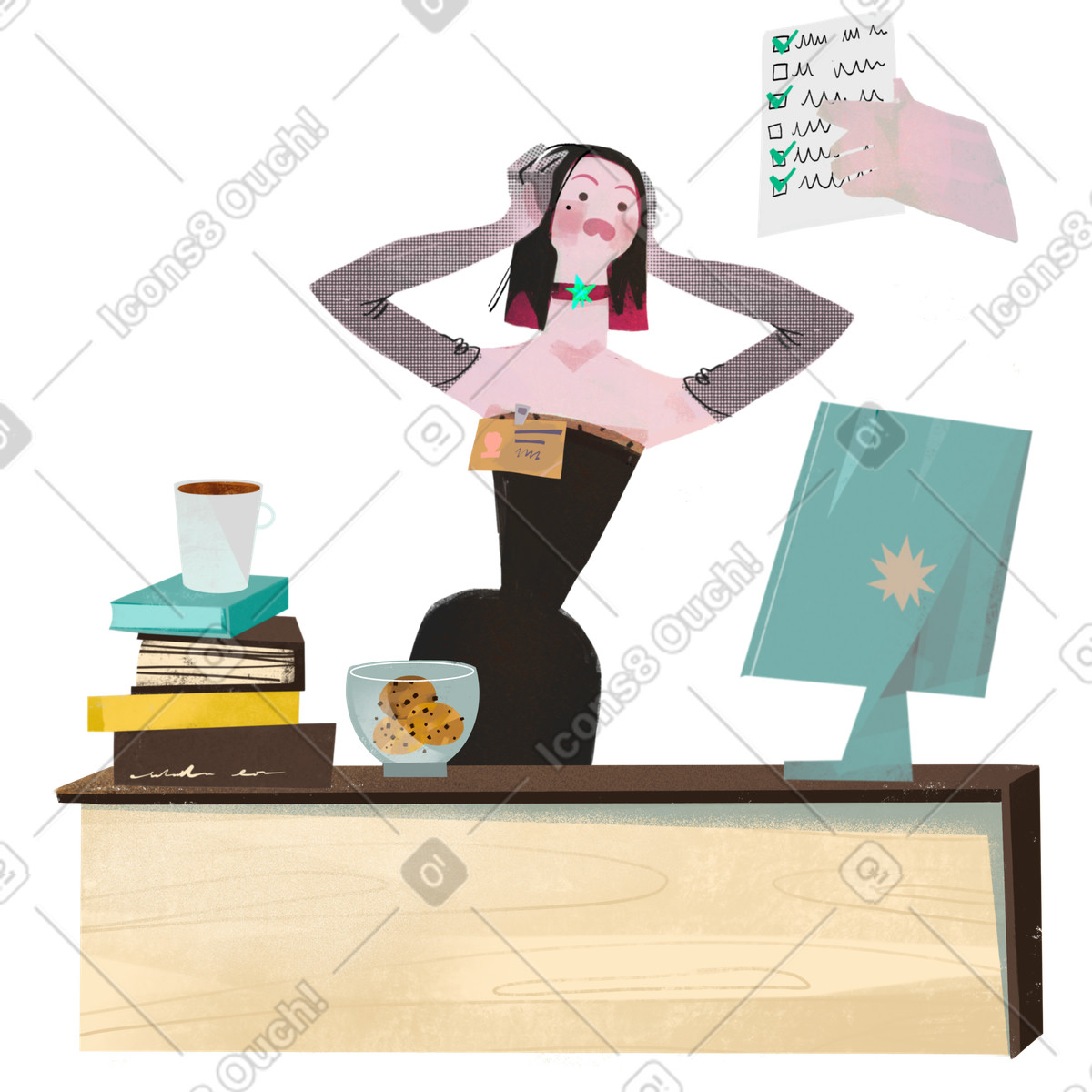 下载 Fabulous 风格的 女孩厌倦了多任务处理 插画，支持 PNG、SVG 格式