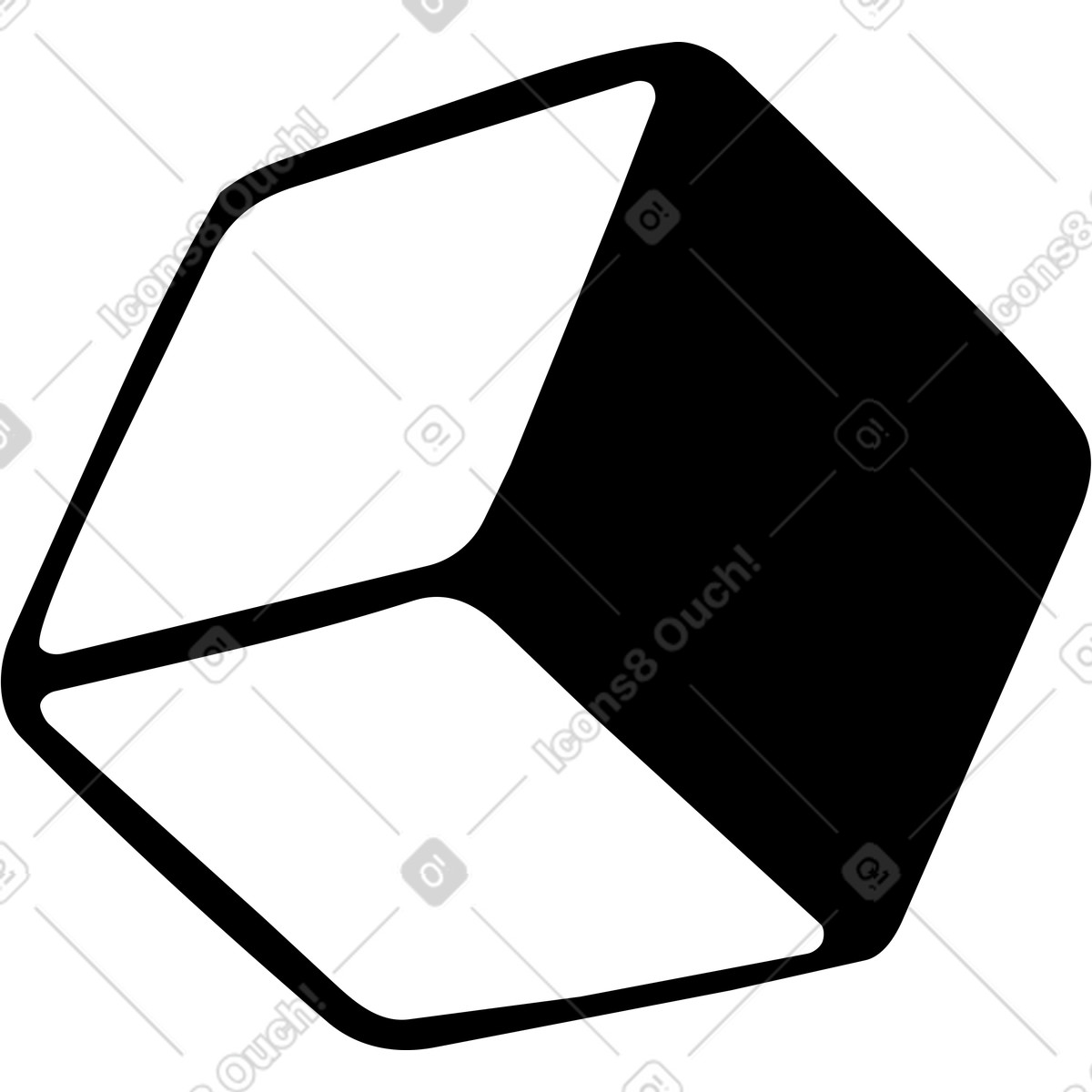 Cube with black facet illustration in Line style download in PNG, SVG