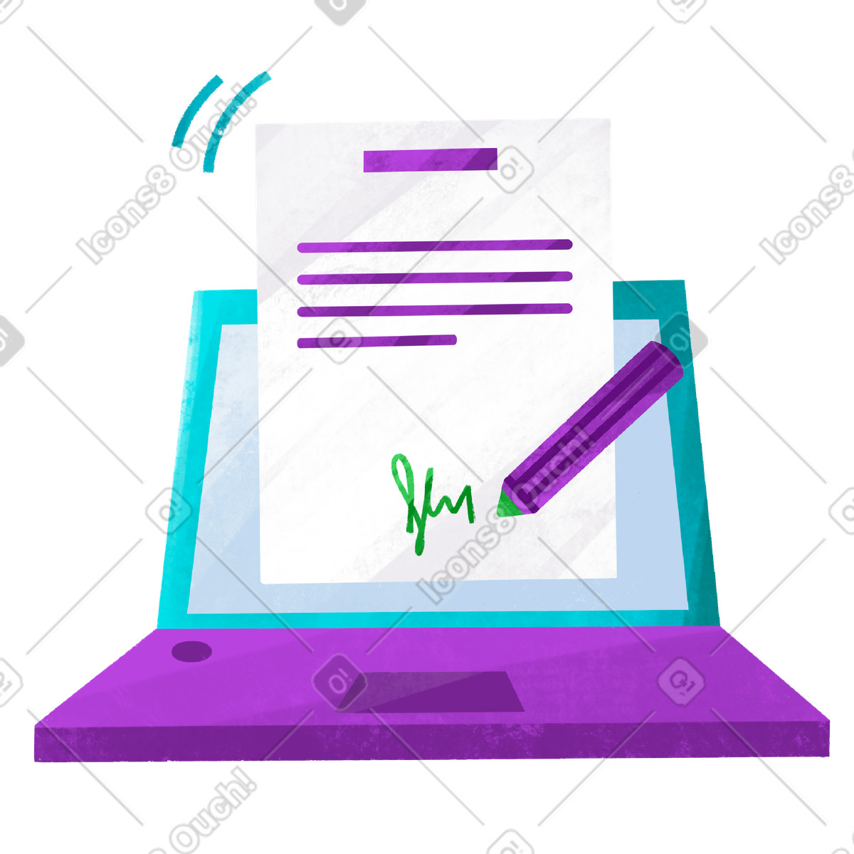 下载 Bonbon 风格的 Electronic form signing on computer, Virtual paperwork and approval 插画，支持 PNG、SVG 格式