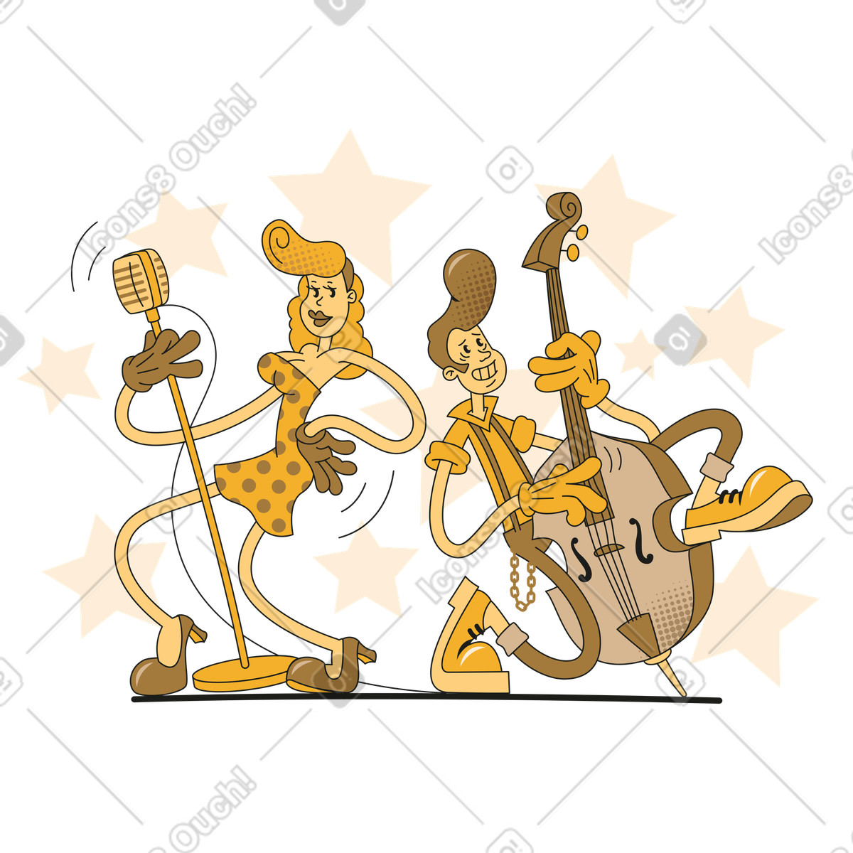 Music band performing a song animated illustration in Rubber style download in GIF, Lottie (JSON), AE