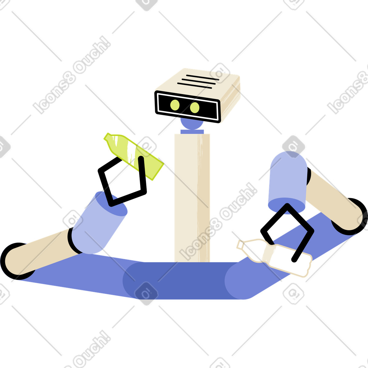 Robot smistamento bottiglie illustrazione in stile Juicy scarica in PNG, SVG
