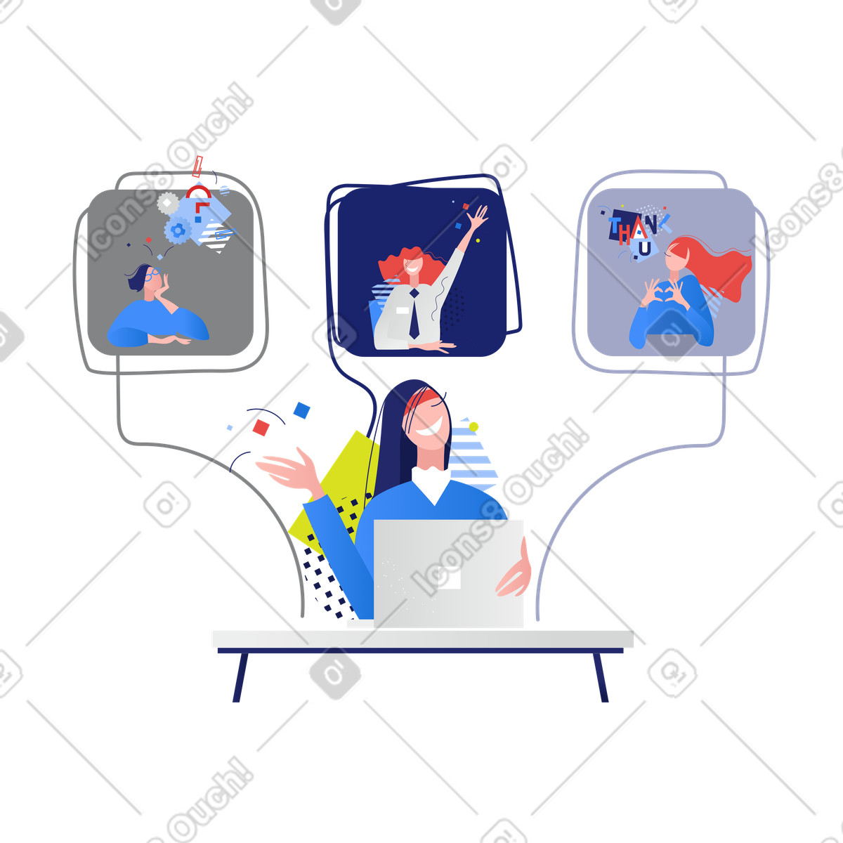 Remote-arbeitstreffen-Illustration im Clip-Stil als Download in PNG, SVG