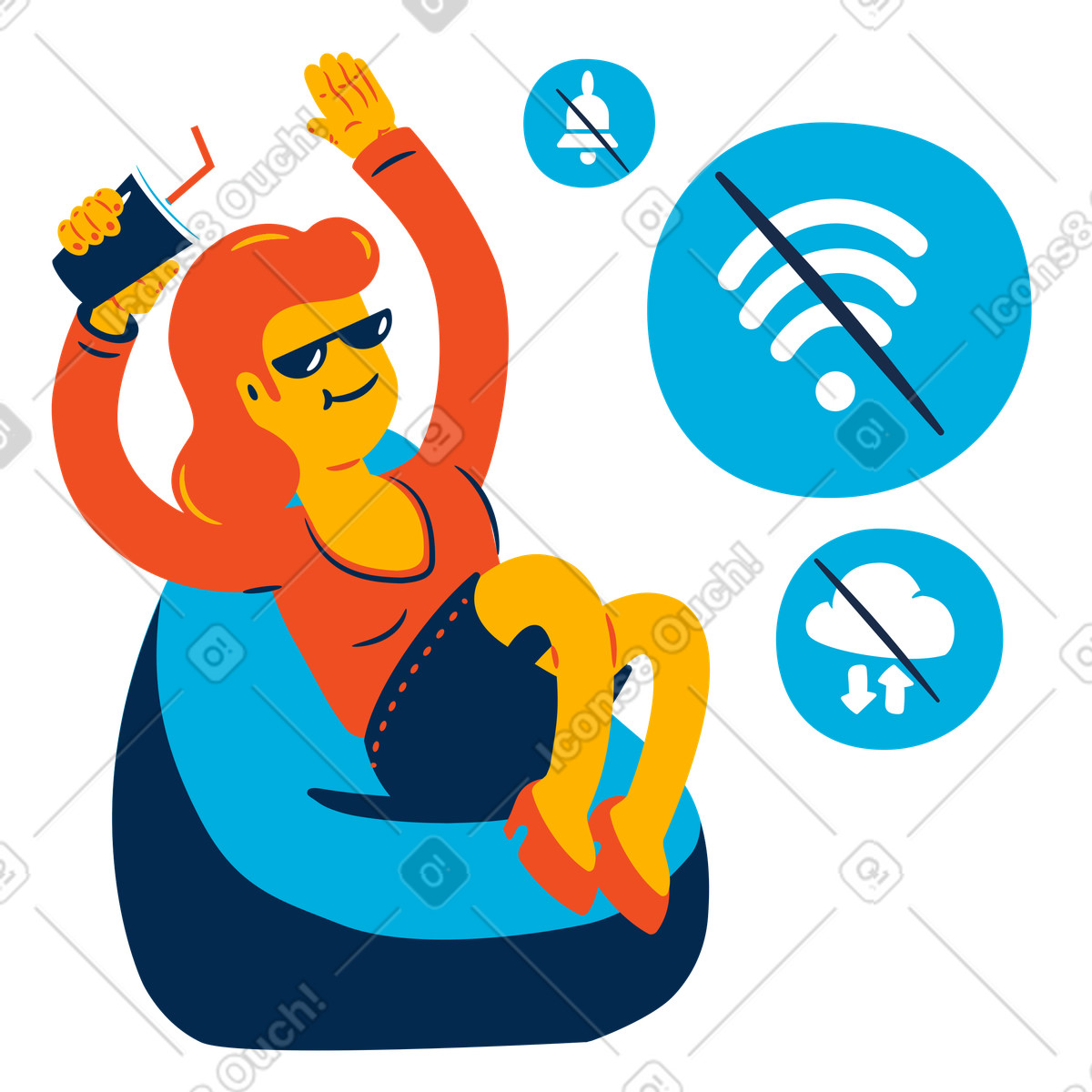 Ilustración Mujer desconectada para una desintoxicación digital en estilo Flame a descargar en PNG y SVG