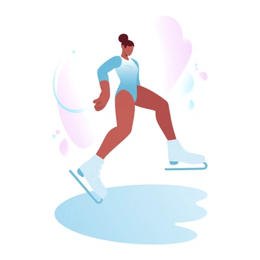 A skater looking at their reflection in a smooth ice surface before their performance.