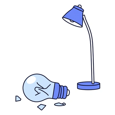 A lightbulb shattered on the floor next to a lamp