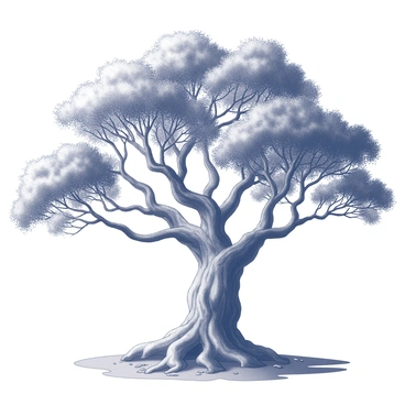 A grove of ancient trees stands majestically, each tree featuring a thick, sturdy trunk that rises high into the air. The trunks exhibit rough, textured bark, showcasing the passage of time. Sprawling branches extend outward, creating a dense canopy above, with leaves that rustle softly in the wind. The ground is covered with a carpet of fallen leaves and scattered twigs, contributing to the natural forest floor. Sunlight filters through the branches, casting intricate shadows and highlighting the unique shapes of each tree.