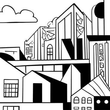 A close-up view of the intricate architectural details of "Landmark 81", showcasing its unique geometric patterns and lines. The structure features a mix of bold angles and smooth curves, emphasizing its modern design. The background features a "clear blue sky" that contrasts with the black-and-white elements of the building. The focus is on the textures and shapes of the building material, highlighting the dynamic composition of the architecture.