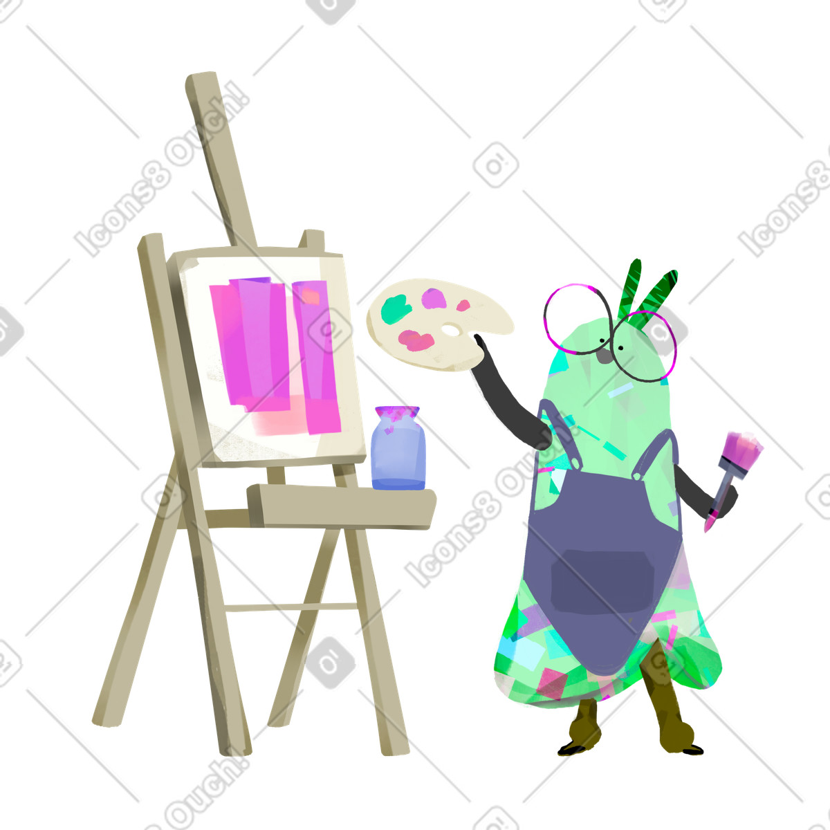 Painter illustration showcasing artistic skills in vibrant clipart style