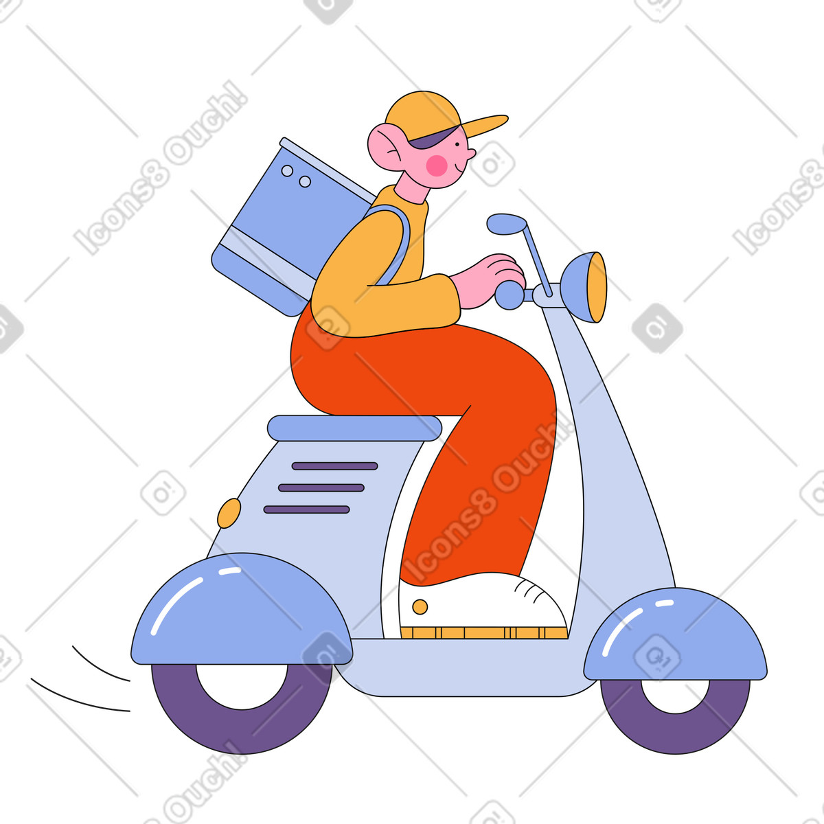 Ilustração de Entregador com uma bolsa andando scooter em no estilo Bloom para baixar em PNG, SVG