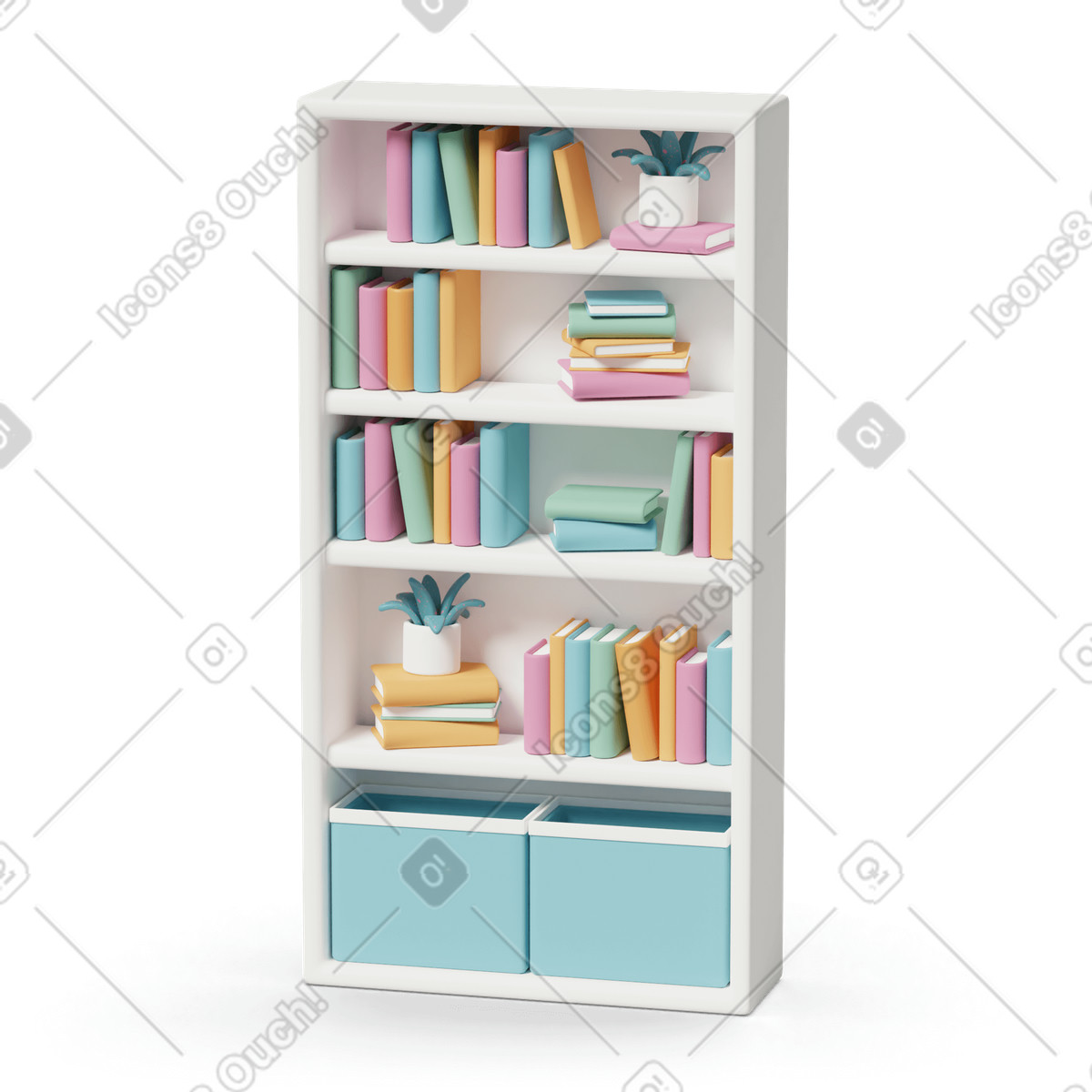 Illustration Bookcase dans le style 3D Casual life à télécharger aux formats PNG, SVG