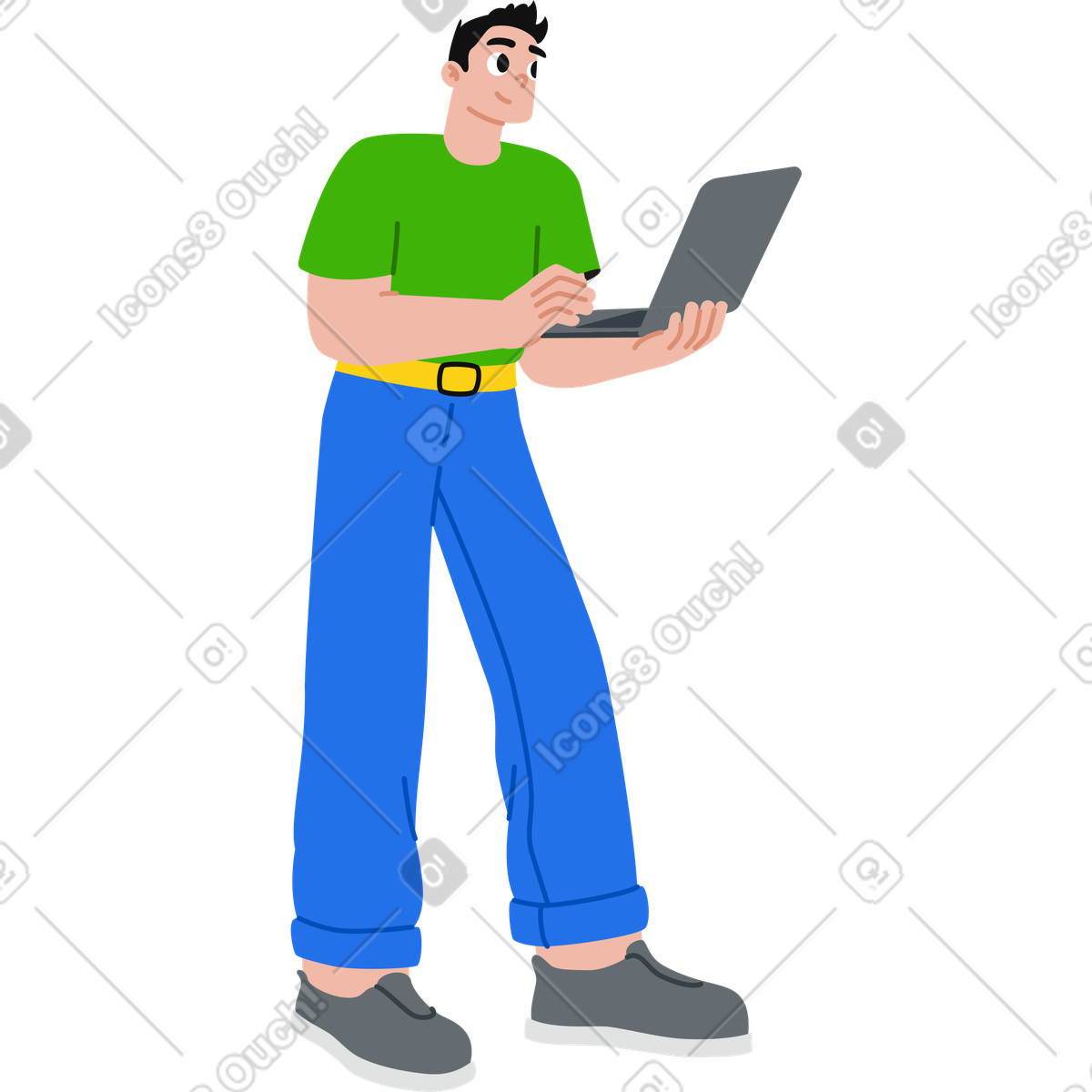 Giovane che tiene il portatile illustrazione in stile Active scarica in PNG, SVG