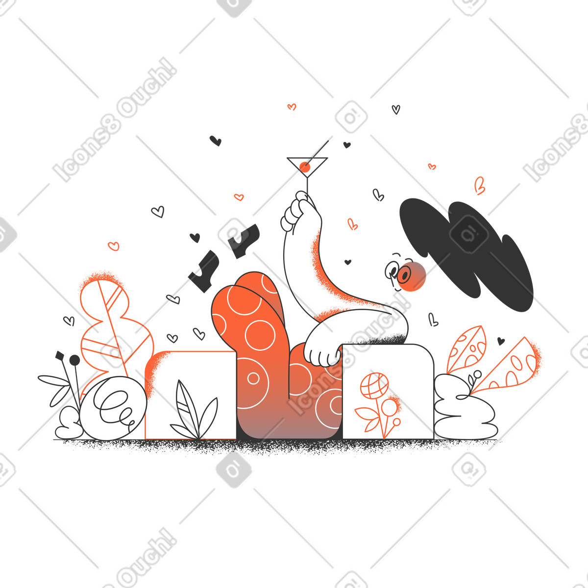 Woman relaxing with a cocktail glass illustration in PNG, SVG