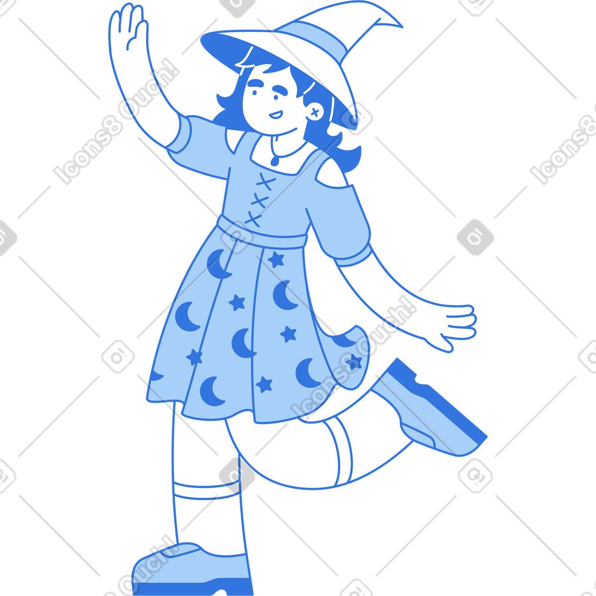 Illustration Femme en costume de sorcière dansant dans le style Sky à télécharger aux formats PNG, SVG
