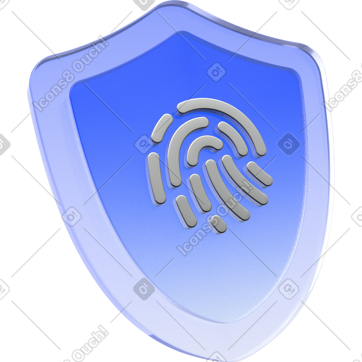Illustration Bouclier de sécurité biométrique 3d, protection par identification d'empreintes digitales, badge d'accès sécurisé dans le style 3D Enterprise à télécharger aux formats PNG, SVG