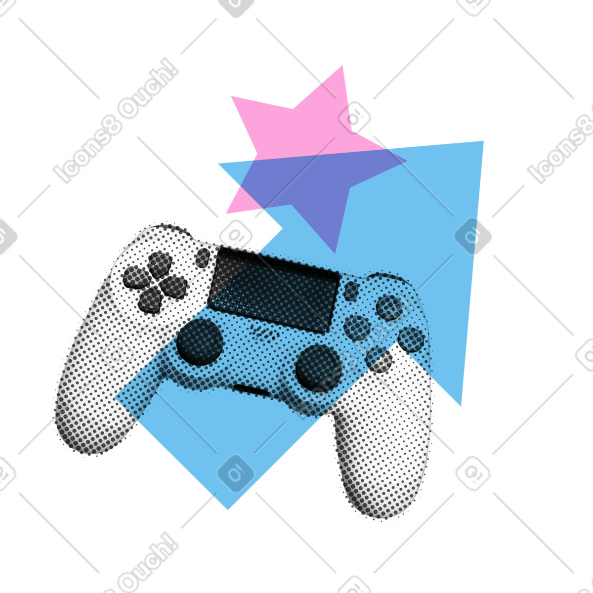 Gaming, PS controller, and levelling up illustration in Print style download in PNG, SVG