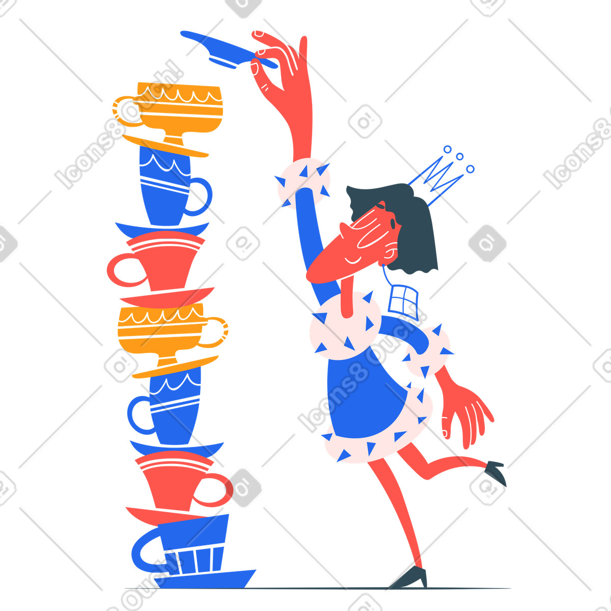 Woman building a stack of cups illustration in Kingdom style download in PNG, SVG