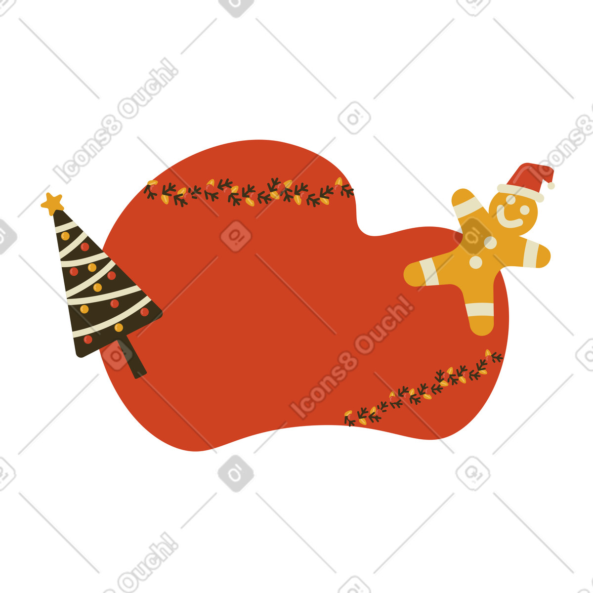 Christmas tree and gingerbread man background illustration in Arabica style download in PNG, SVG