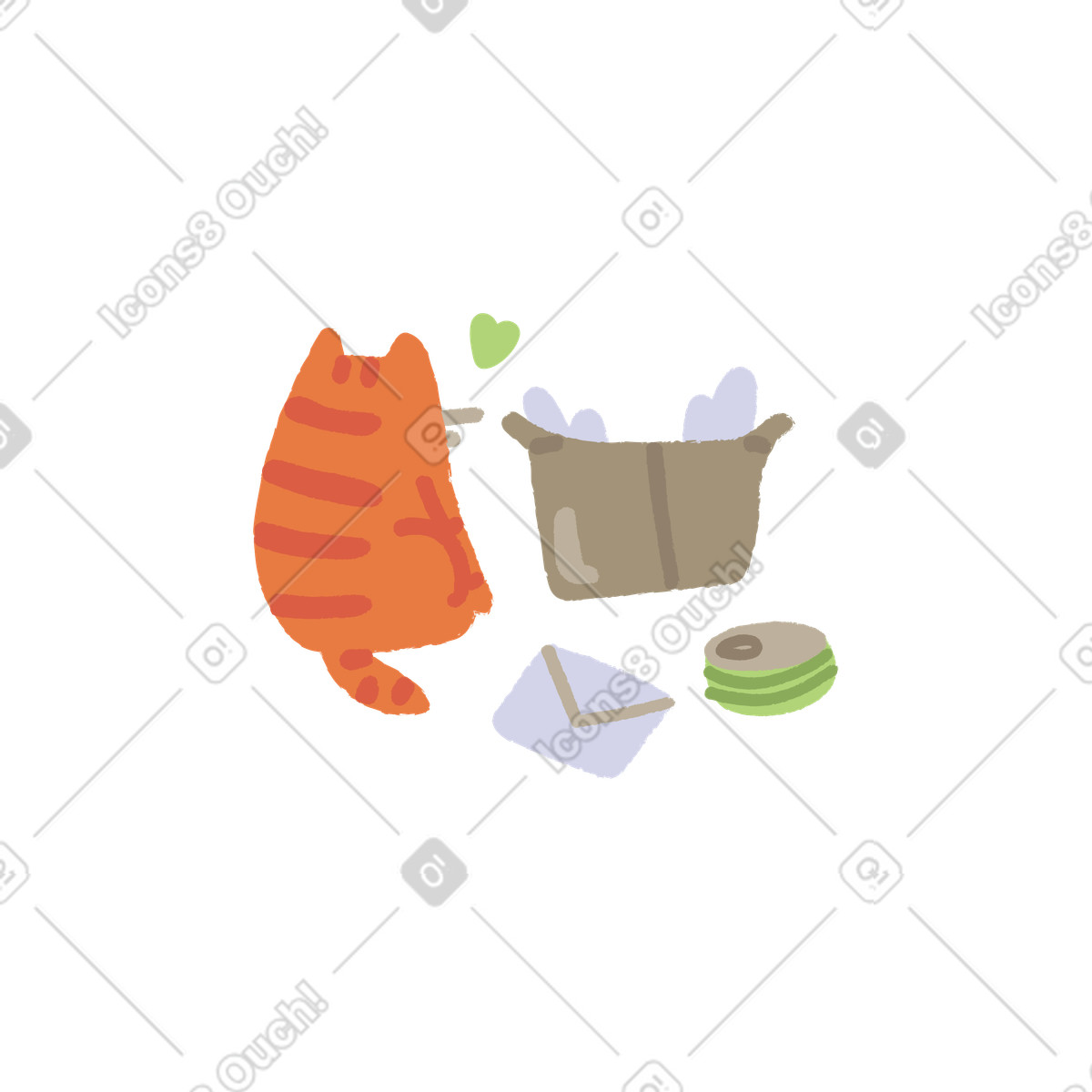 An orange cat sitting next to a trash can illustration in Ginger style download in PNG, SVG
