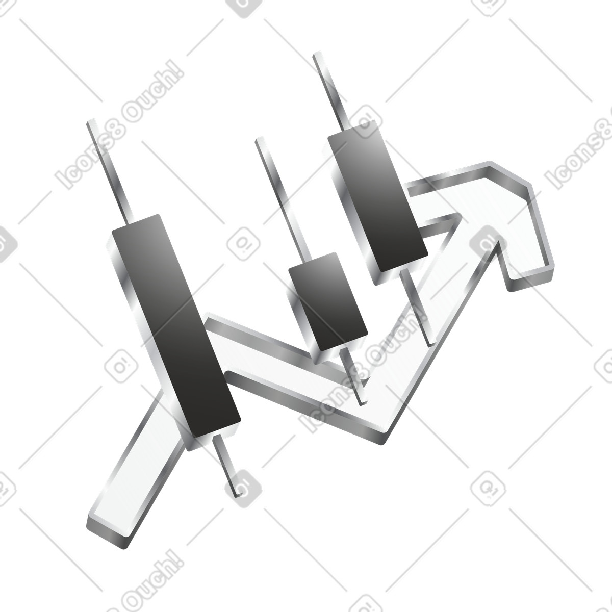 Candlestick chart bars on rising arrow indicating bullish market trend-Illustration im Token-Stil als Download in PNG, SVG