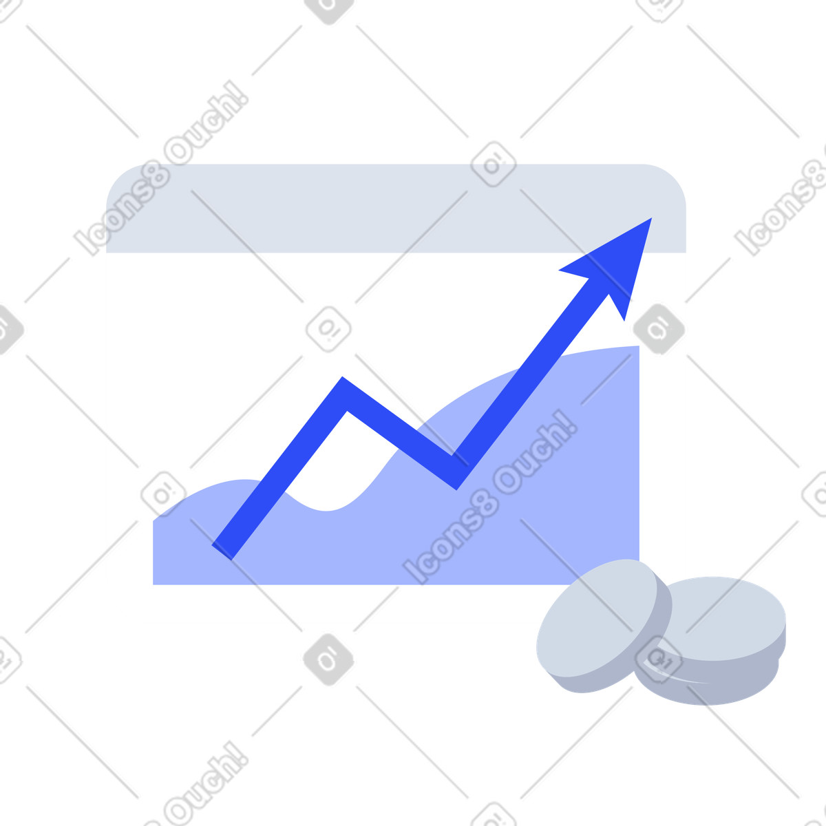 Combined chart with upward arrow and coins, Financial growth business success illustration in System style download in PNG, SVG