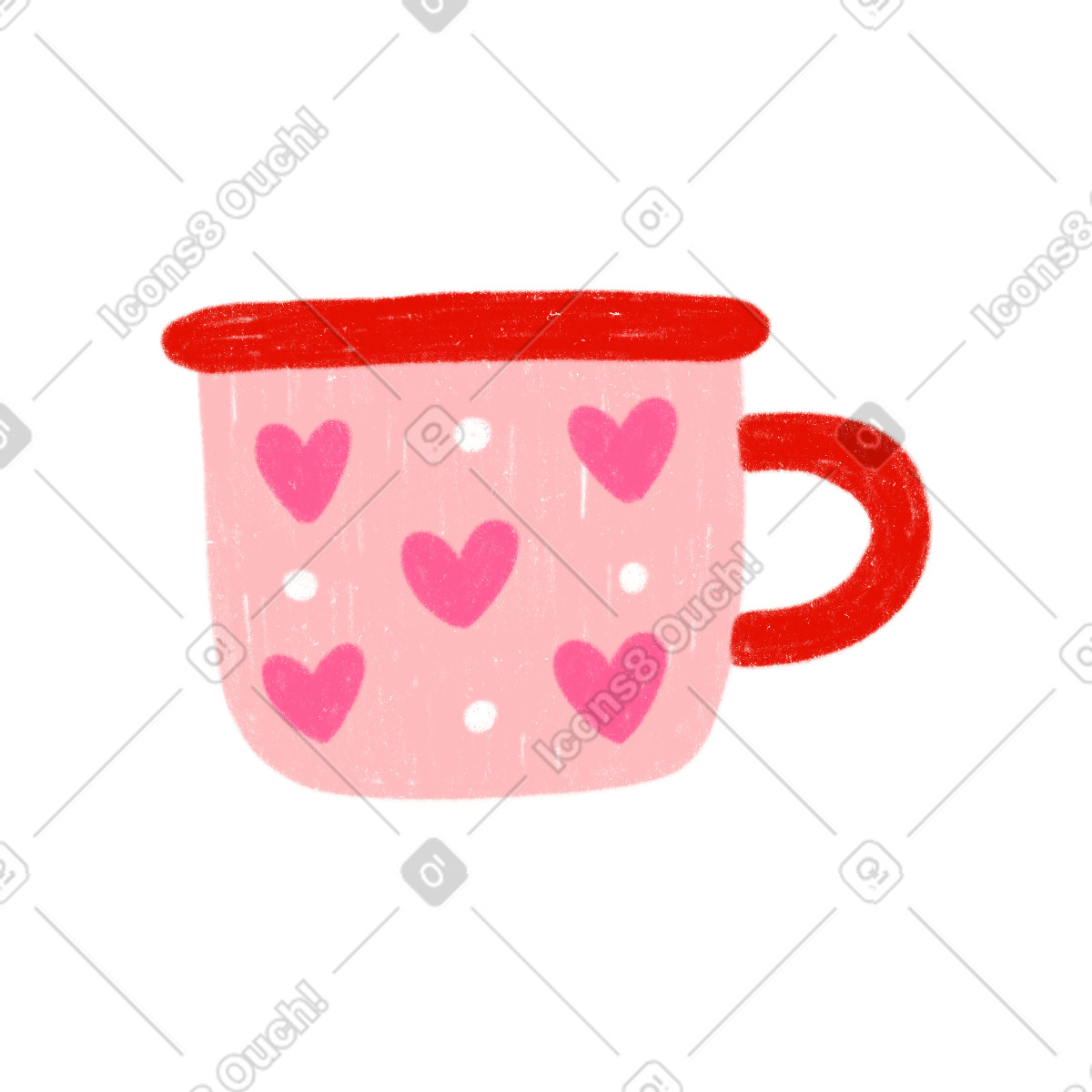 Illustration Pink mug with hearts dans le style Cozy à télécharger aux formats PNG, SVG