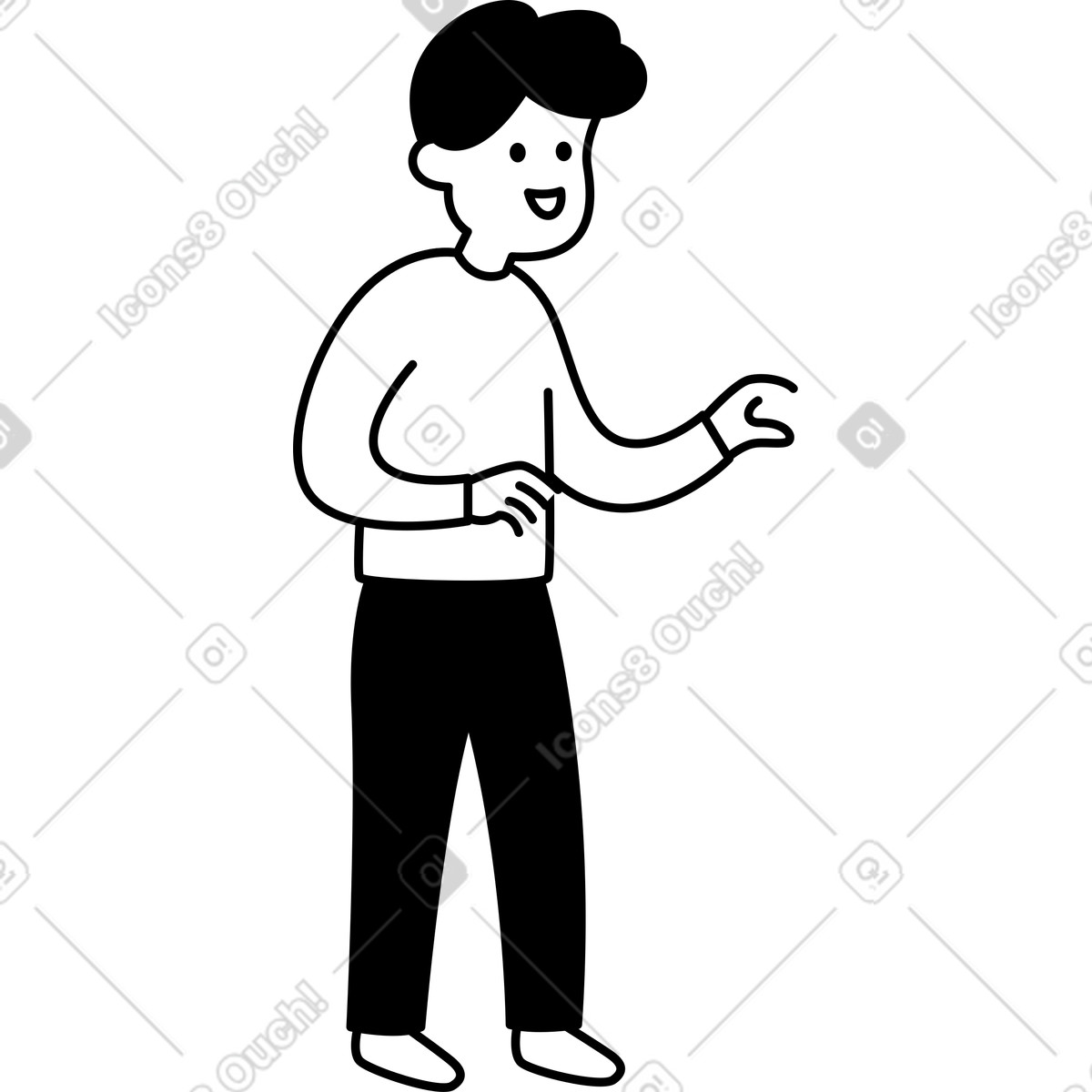 Иллюстрация Character standing with outstretched hand and smiling face expression в стиле Notion Line Art — скачать в форматах PNG, SVG