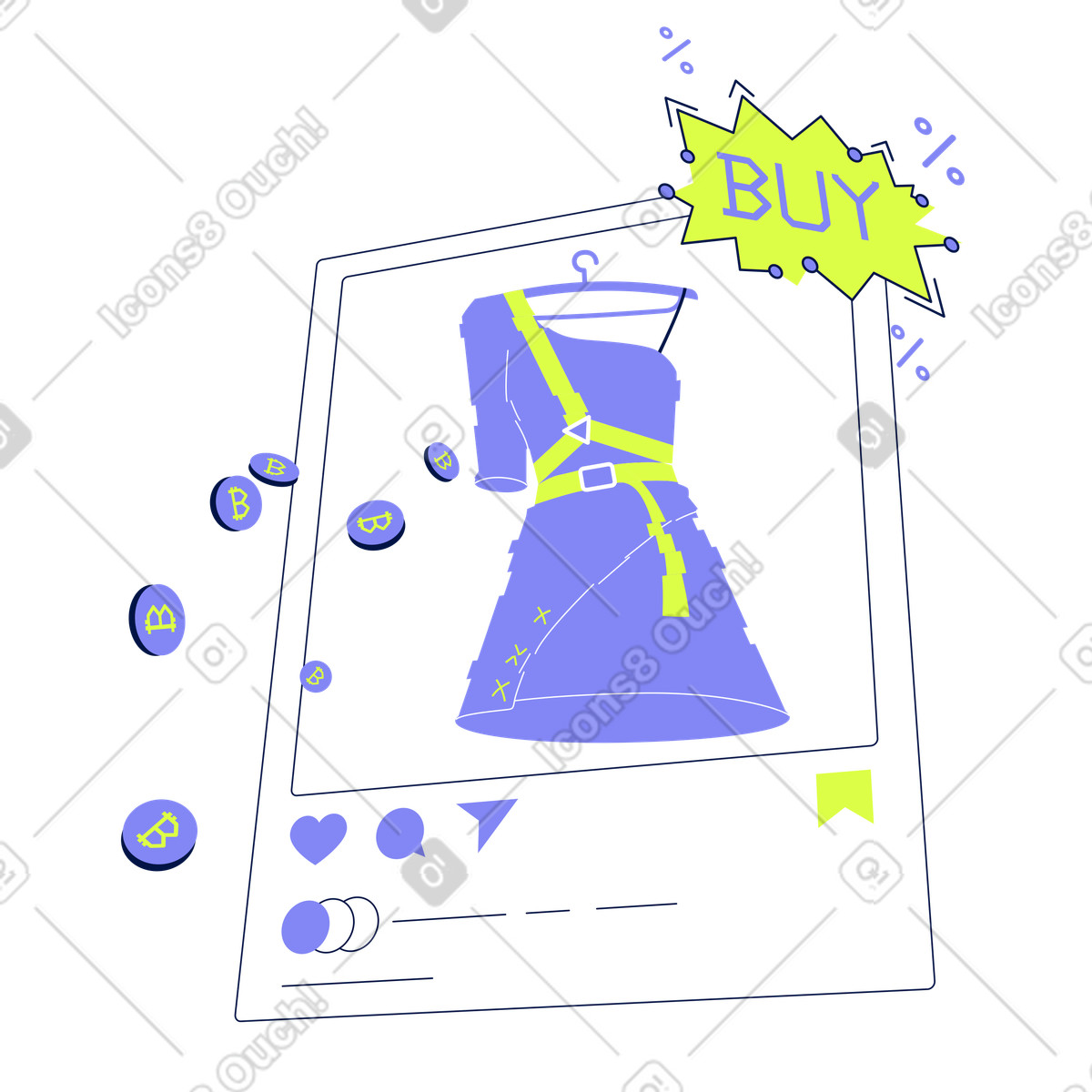Glow スタイルの Dress product post on social media feed, Ecommerce bitcoin payment のイラストをPNG、SVG形式でダウンロード