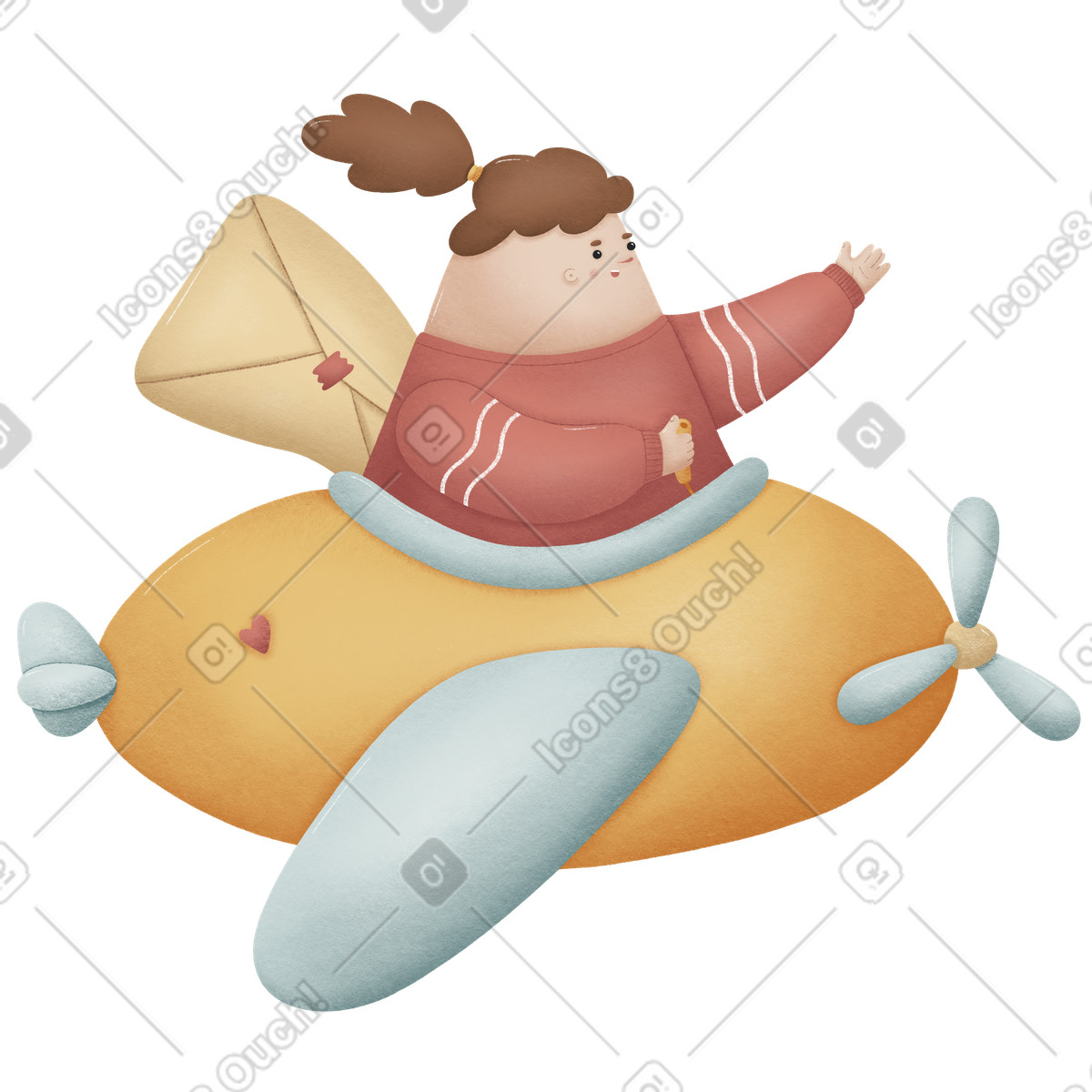 Woolly 스타일의 Piloting propeller plane with envelope aboard, Air mail and quick postal service 일러스트레이션 PNG, SVG 다운로드