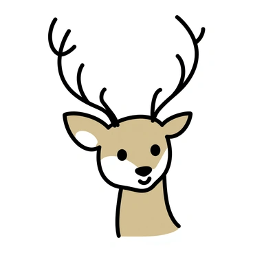 A deer's head with large, expressive eyes and prominent antlers is centered in the image. The antlers extend gracefully outward, curving elegantly. The fur of the deer is depicted in soft, flowing hues of brown and cream, blending seamlessly. The overall composition presents a minimalist representation of the deer's head, emphasizing its natural features.