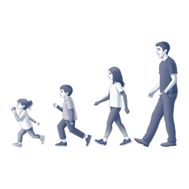 A series of portraits depicting the progression from childhood to adulthood. The first portrait showcases a young child with bright eyes, wearing playful clothing, and holding a favorite toy. In the second portrait, the child is shown as a pre-teen, wearing casual attire with a confident smile while engaged in an activity such as riding a bike. The third portrait features a teenager, exhibiting a more mature expression and style, with an emphasis on individuality, perhaps through clothing or accessories. The final portrait captures a young adult, presenting a sense of purpose and determination, dressed in professional attire, ready to embark on a new journey. Each portrait is framed consistently to highlight the changes in expressions, attire, and contexts throughout the growth stages.