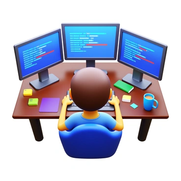 A programmer intensely focused on writing code on a multi-monitor desktop setup