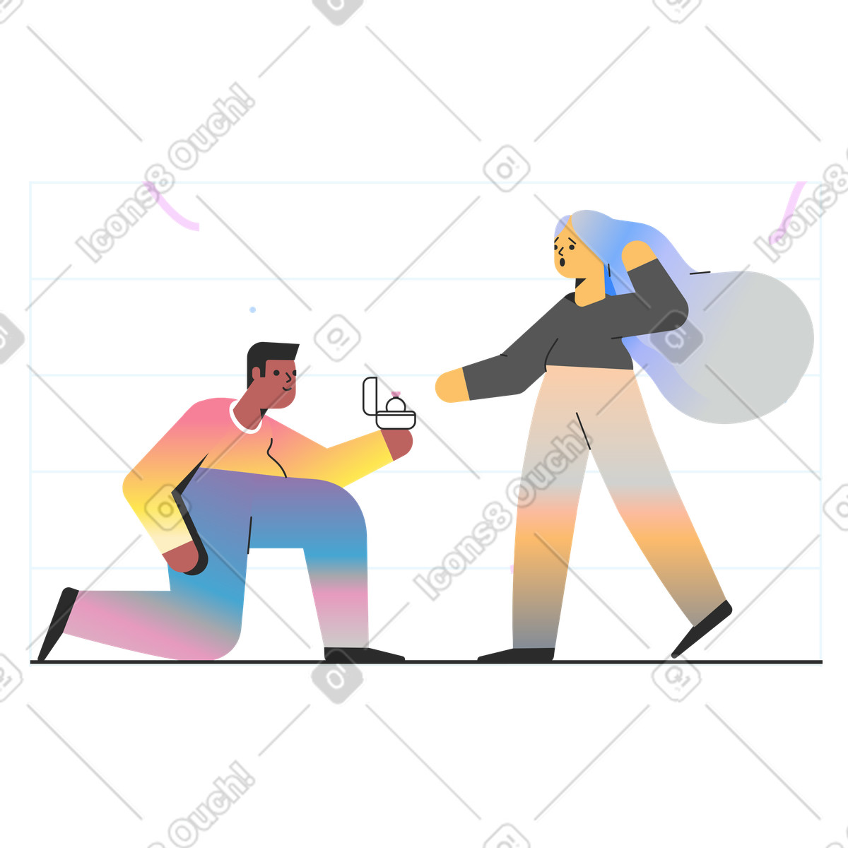 Ilustração de Homem pedindo mulher em casamento surpresa no estilo Marginalia para baixar PNG, SVG
