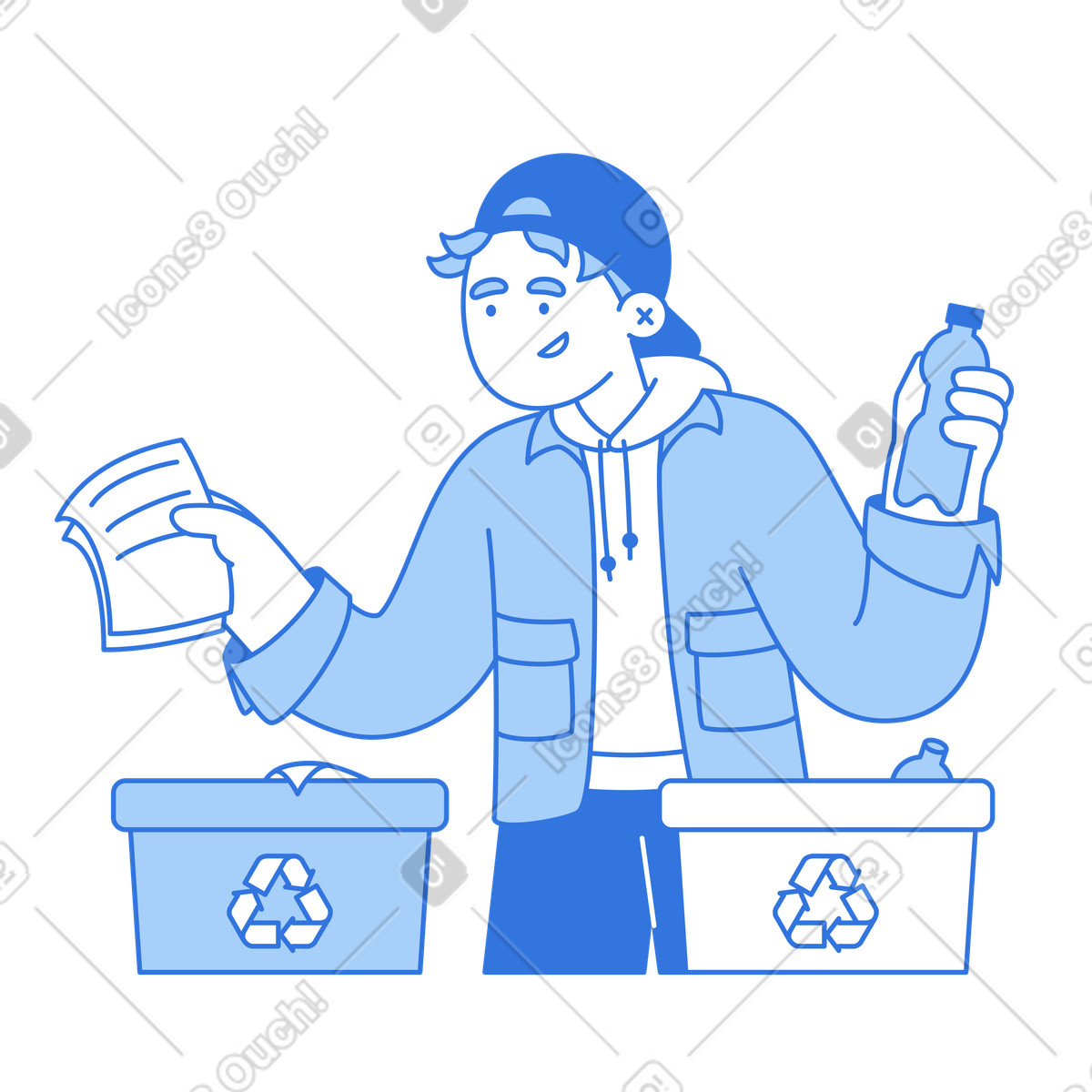 적절한 폐기물 처리 및 폐기물 분류 illustration in Sky style download in PNG, SVG