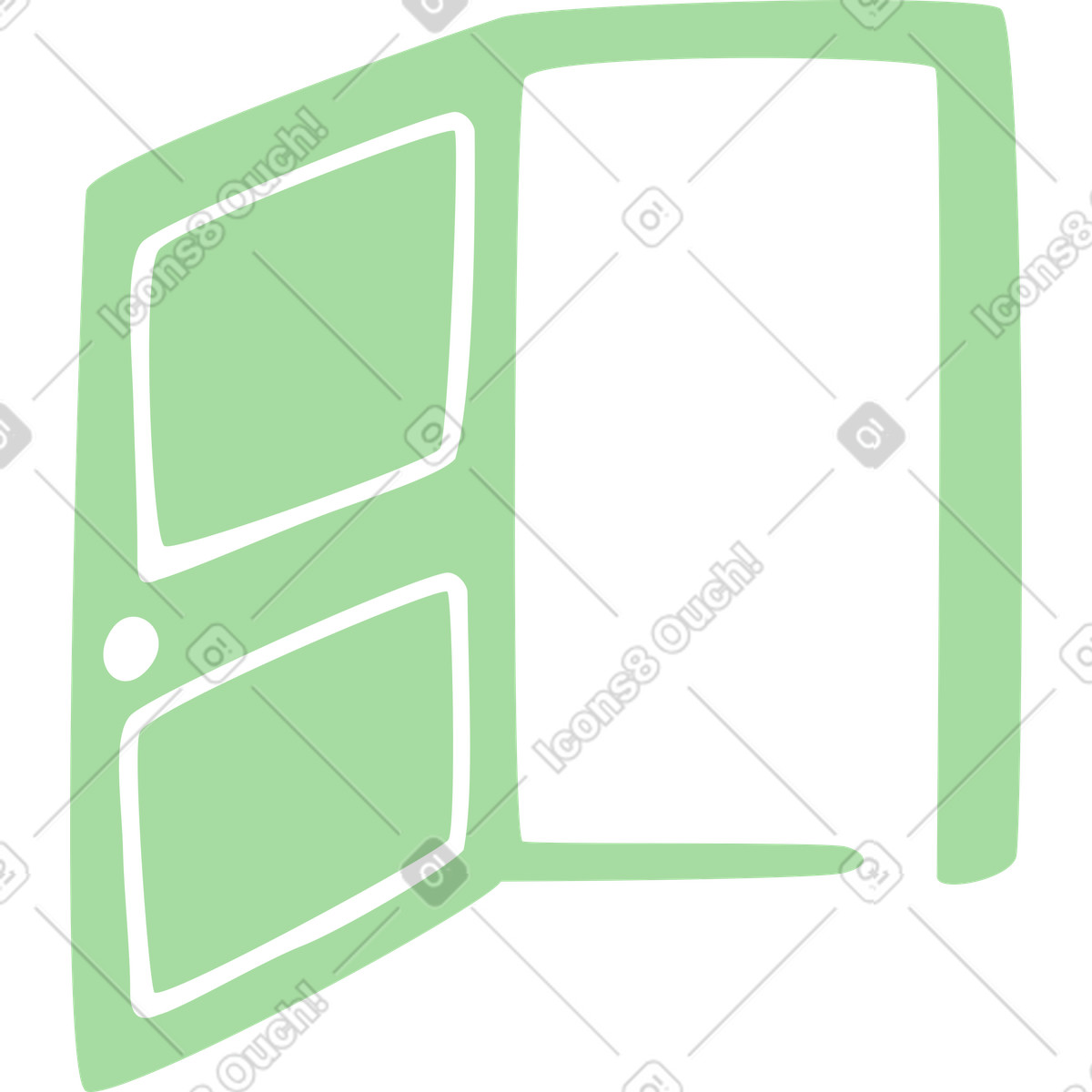 Organic スタイルの Door opened wide with two window panels and handle shape のイラストをPNG、SVG形式でダウンロード