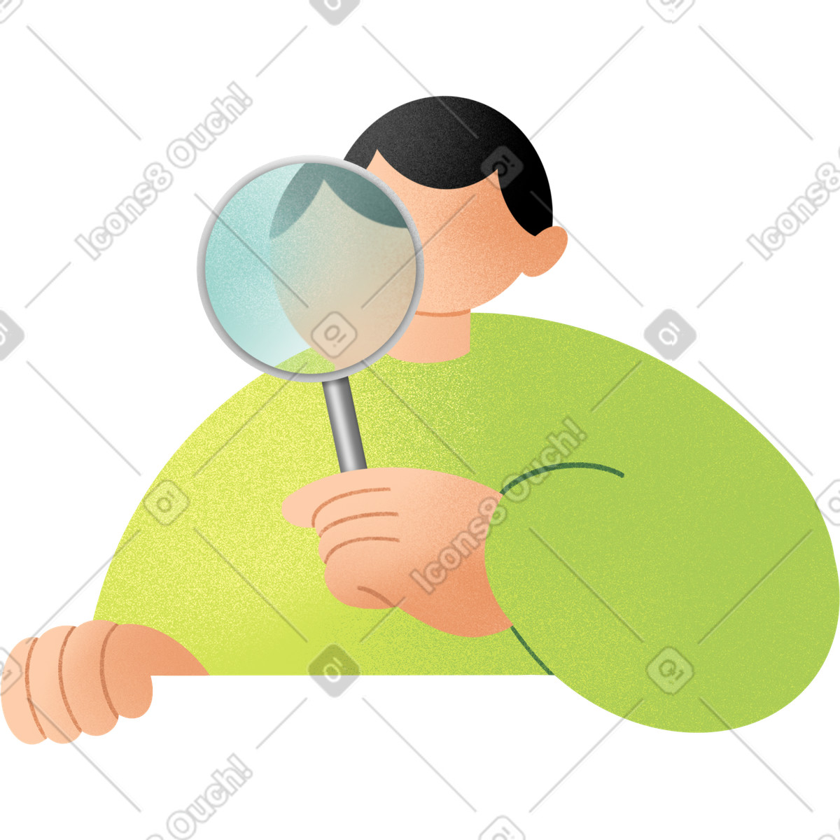 Young man with magnifying glass illustrazione in stile Joy scarica in PNG, SVG