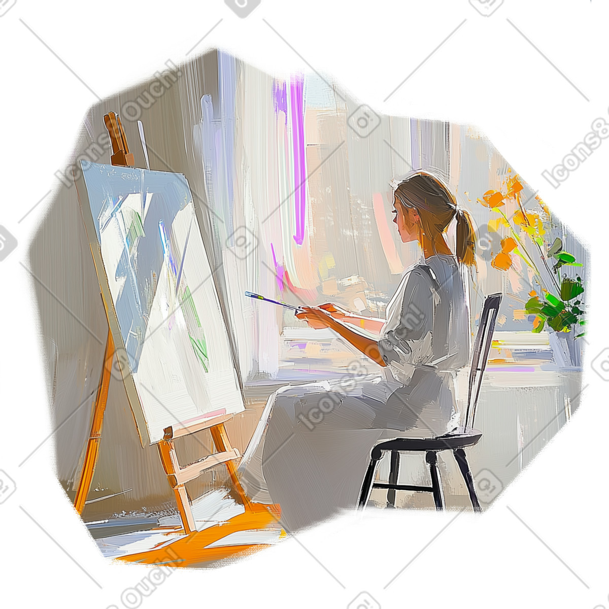 Ilustração de Oil painting of a female artist picture em no estilo Pictorial para baixar em PNG, SVG