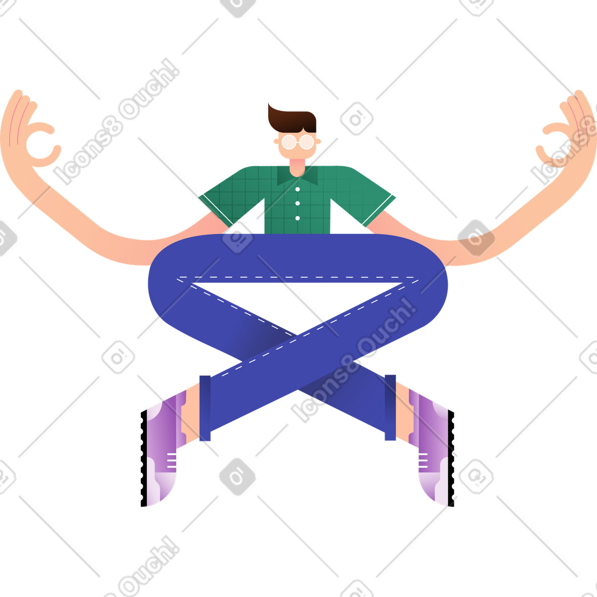 Junge in meditationshaltung-Illustration im Wavy-Stil als Download PNG, SVG