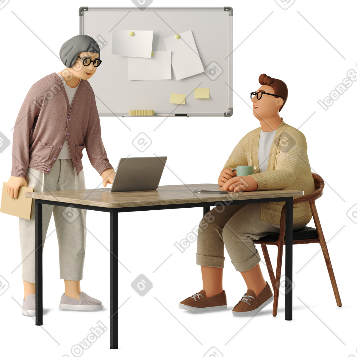 Two people discussing work illustration featuring discussion clipart vectors