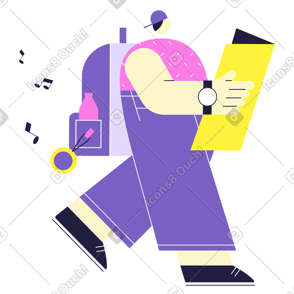 Ilustração de Viajante andando com mochila e mapa em no estilo Mellow para baixar em PNG, SVG