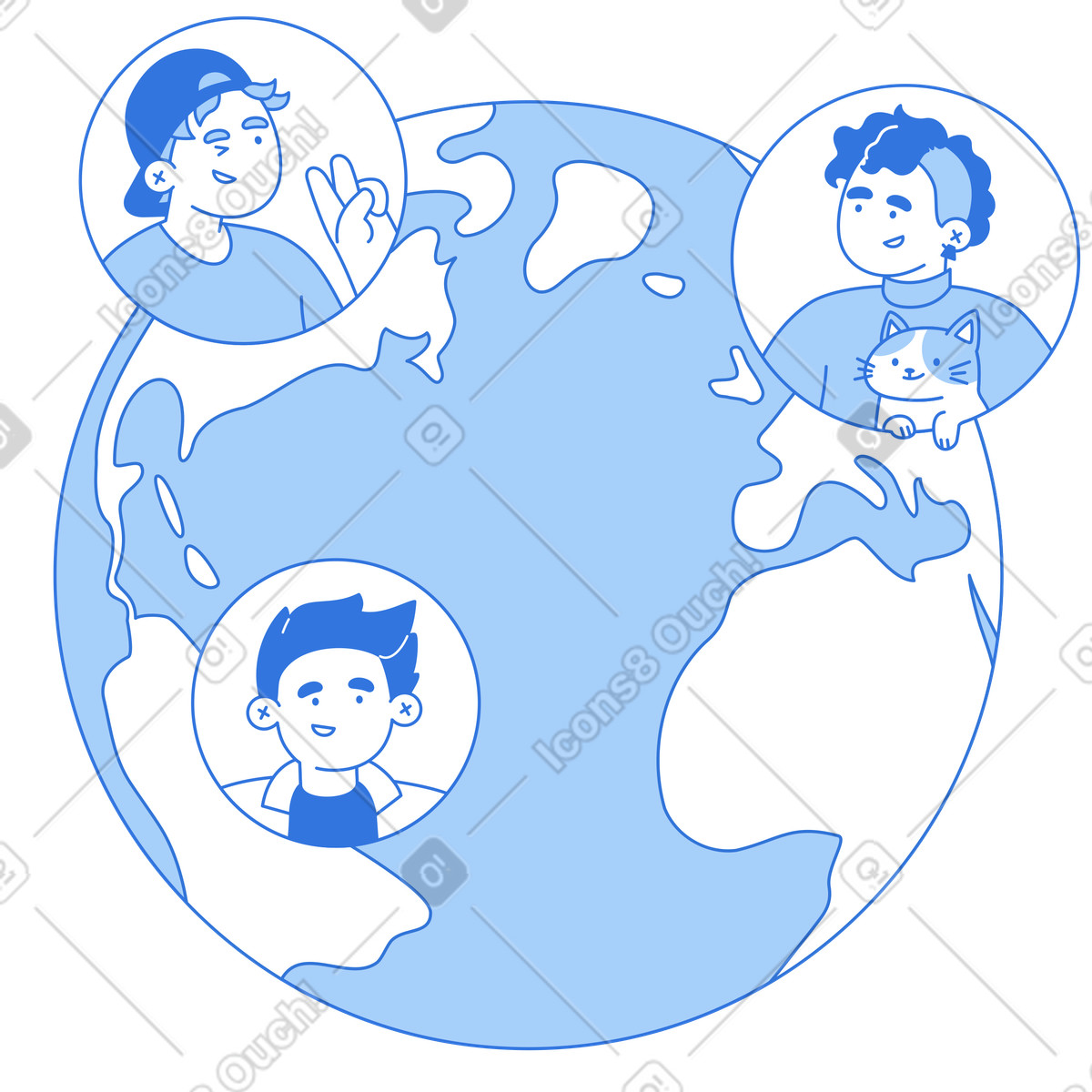 下载 Sky 风格的 People from different countries on Earth, Worldwide intercultural communication 插画，支持 PNG、SVG 格式
