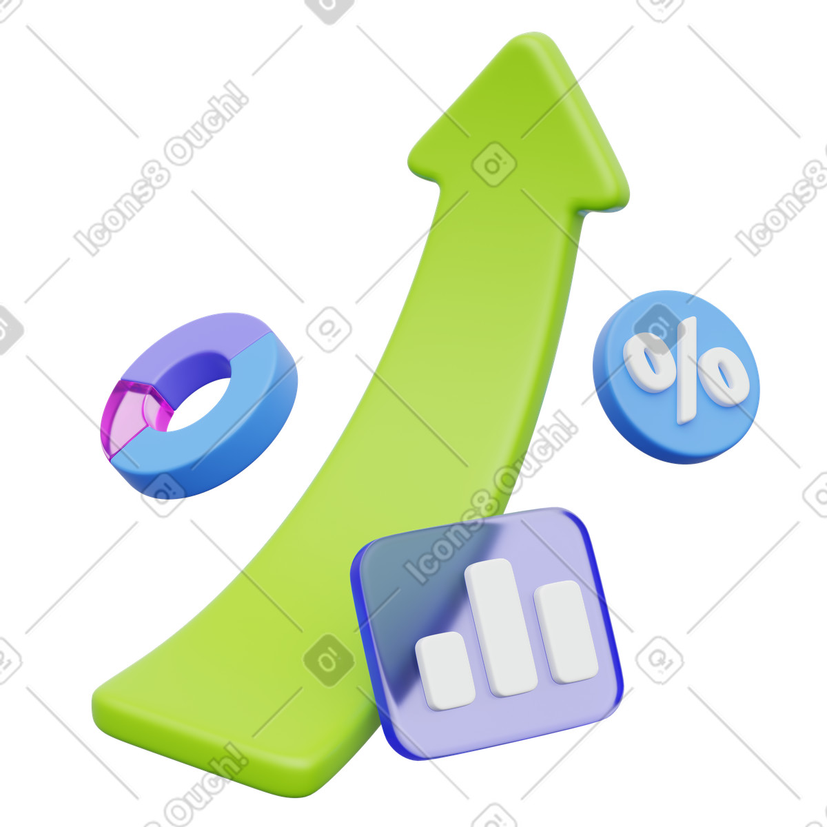 Ilustración Growth rate indicator, investment success, rising arrow and infographics en estilo 3D Playful a descargar en PNG y SVG