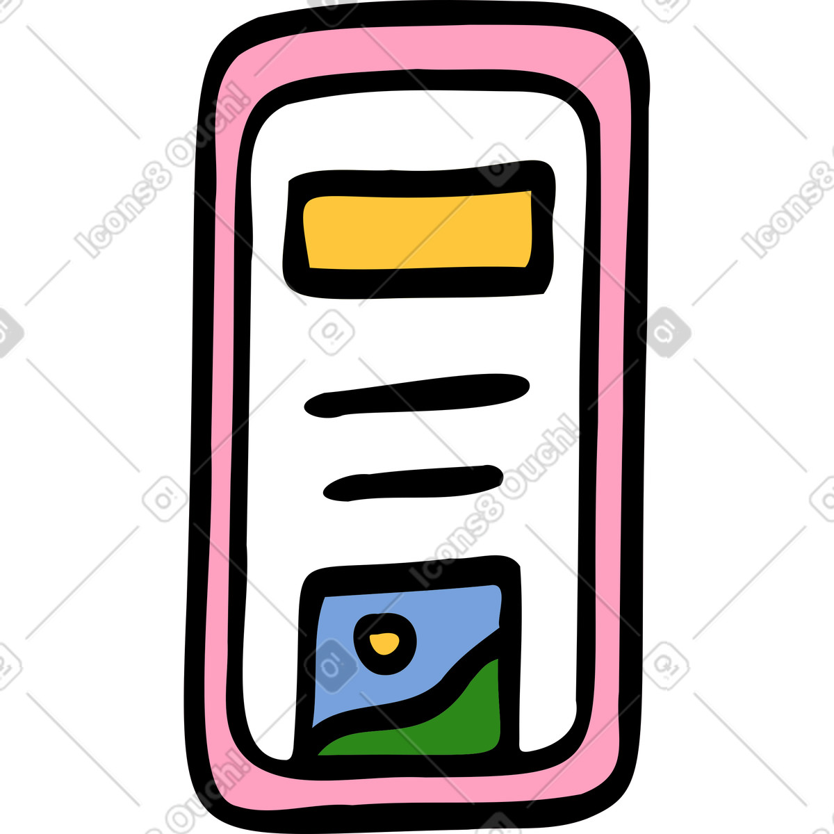 Illustration Téléphone avec une application ouverte dans le style Comic à télécharger aux formats PNG, SVG