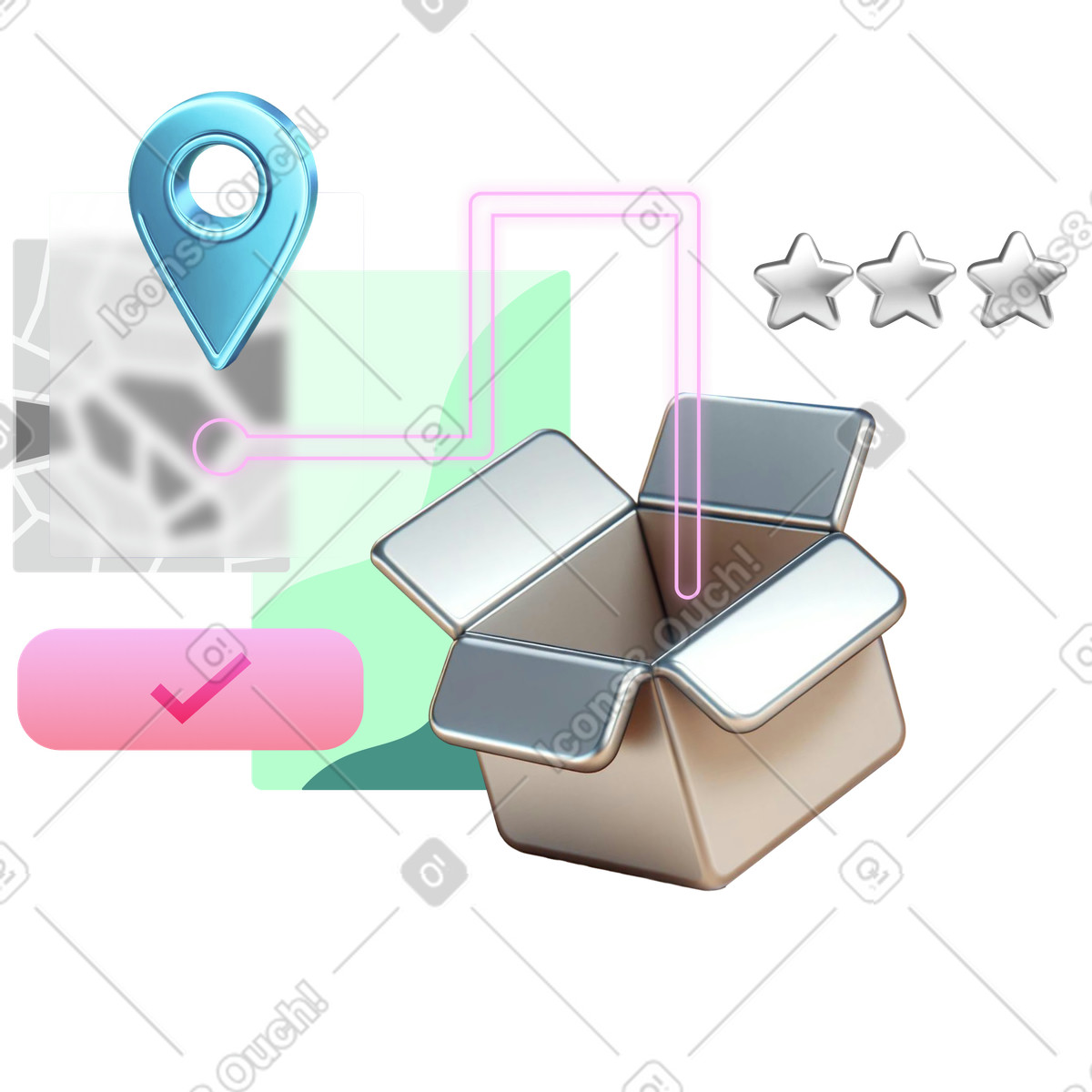 Illustration Service de livraison avec forfait et note dans le style Chromed à télécharger aux formats PNG, SVG