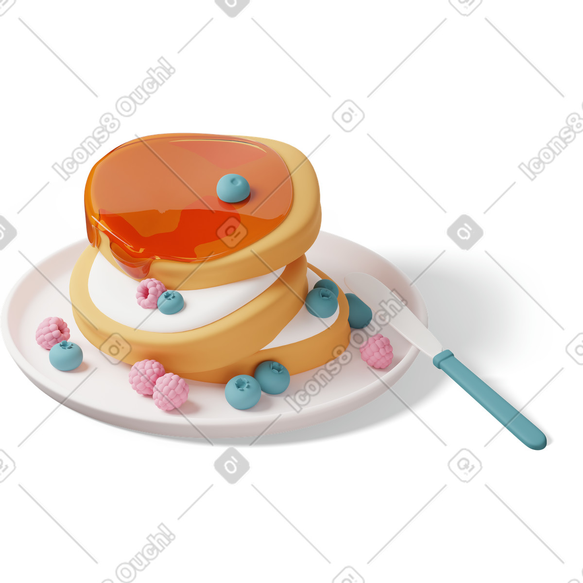 Ilustração de Blueberry and raspberry pancakes em no estilo 3D Casual life para baixar em PNG, SVG