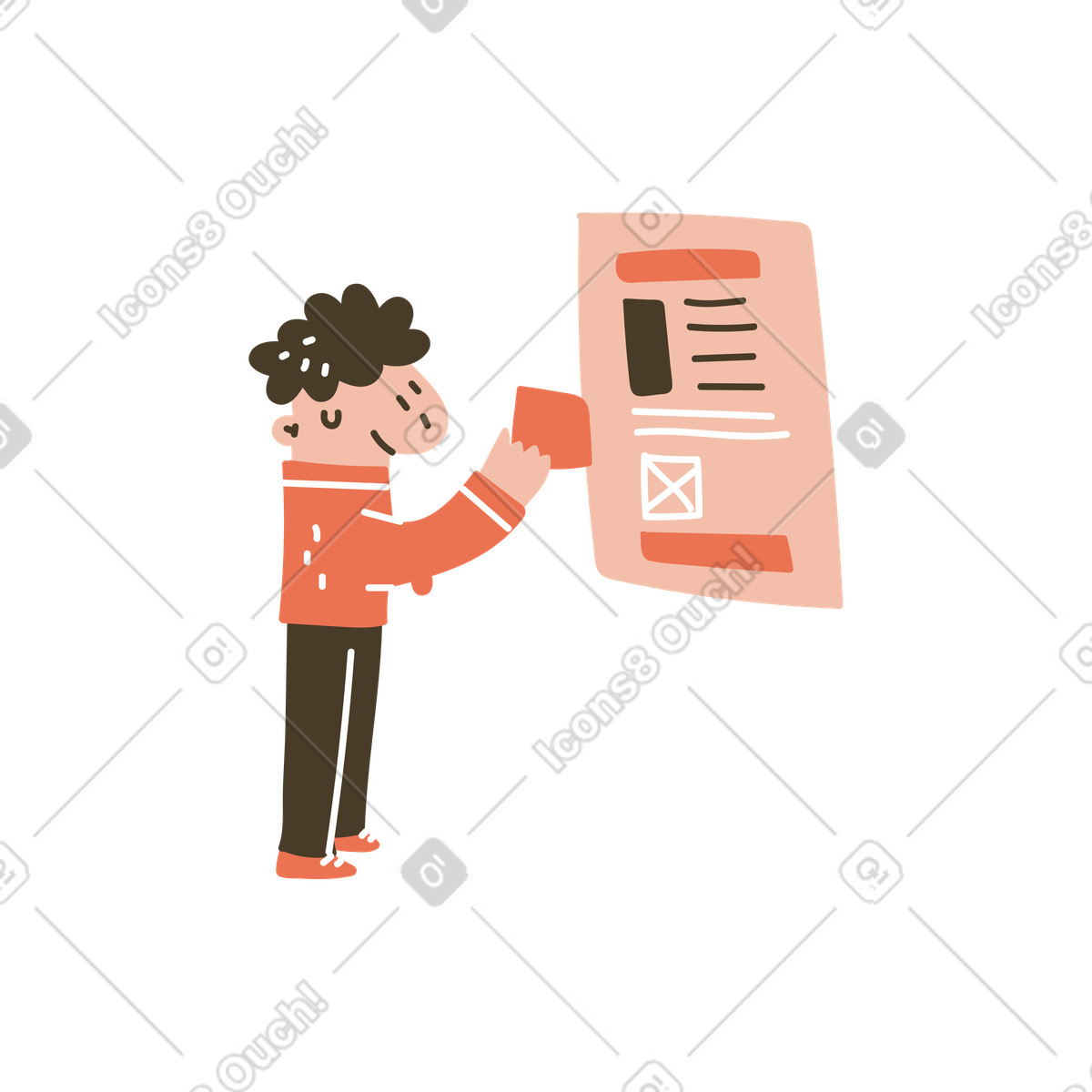 Website page under construction and man redesigning it illustration in Karlsson style download in PNG, SVG